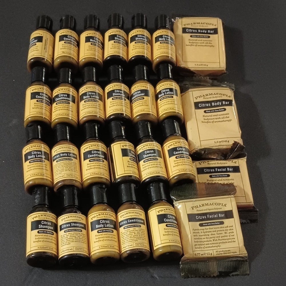 Travel Size Set Pharmacopia Citrus Shampoo Conditioners Body Lotions 0.75 oz.